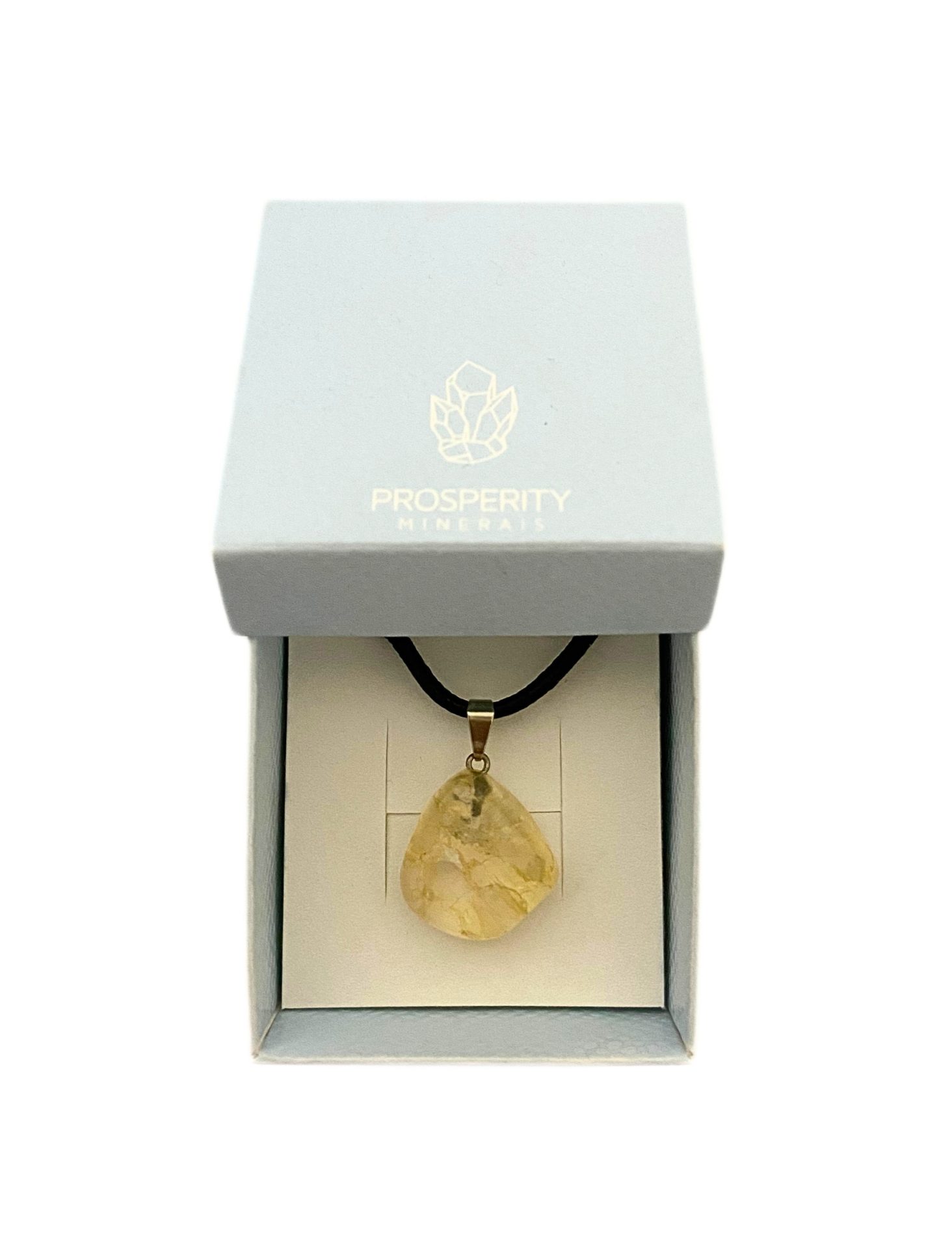 Colar com Pingente de Citrino Rolado Natural – Cordão de Couro Sintético
