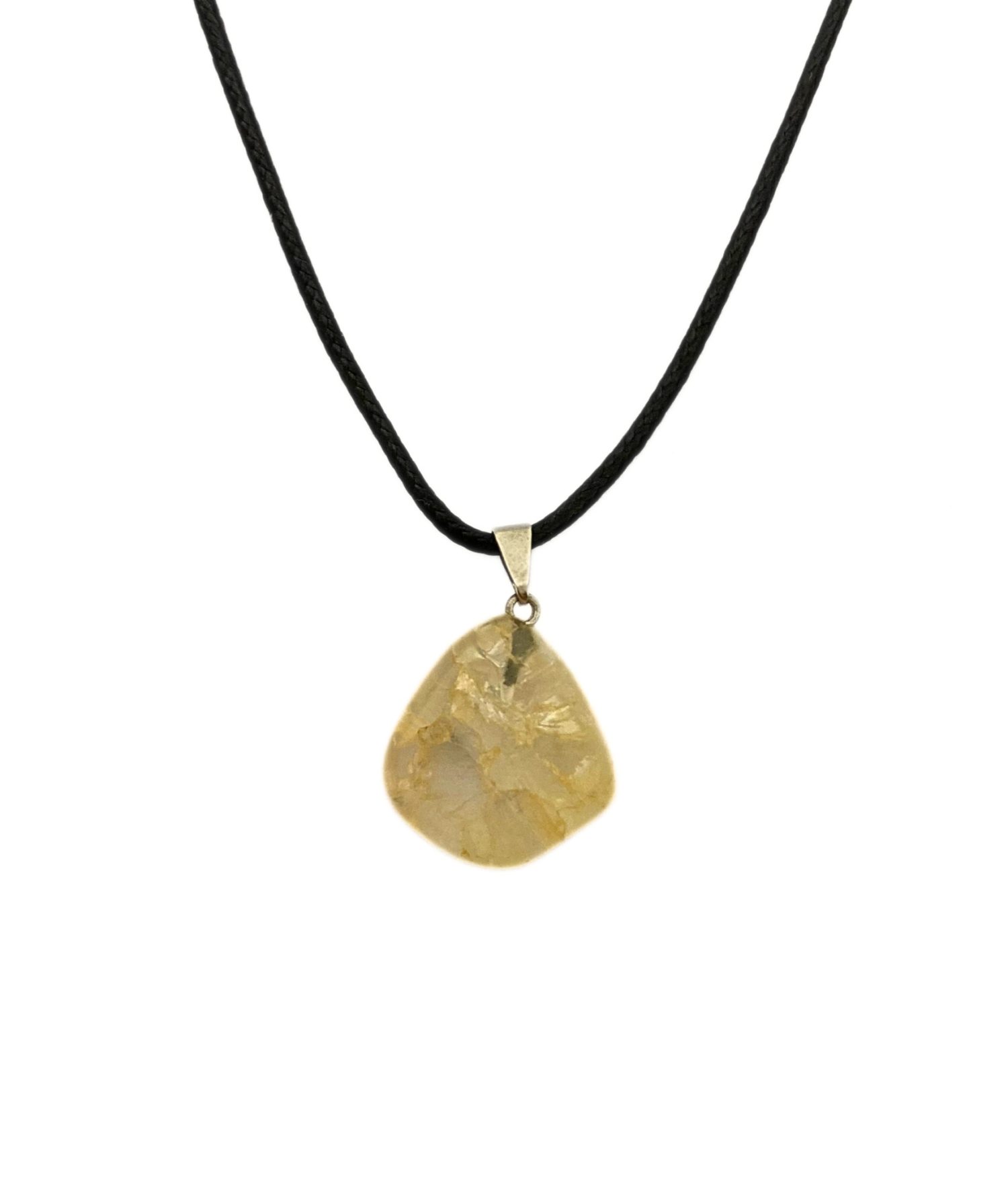 Colar com Pingente de Citrino Rolado Natural – Cordão de Couro Sintético - Imagem 2