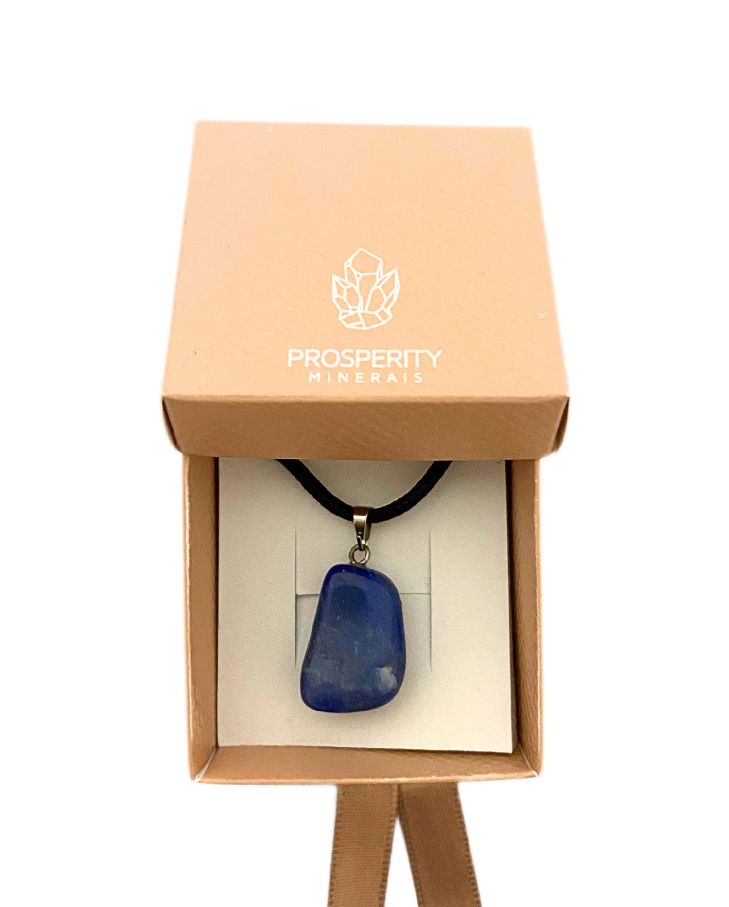 Colar com Pingente de Quartzo Azul Rolado Natural – Cordão de Couro Sintético