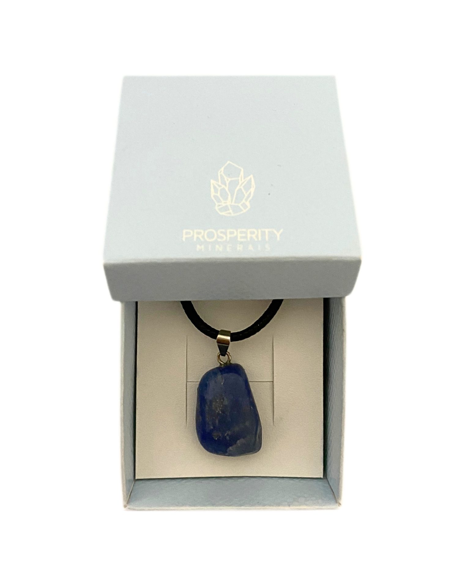 Colar com Pingente de Quartzo Azul Rolado Natural – Cordão de Couro Sintético