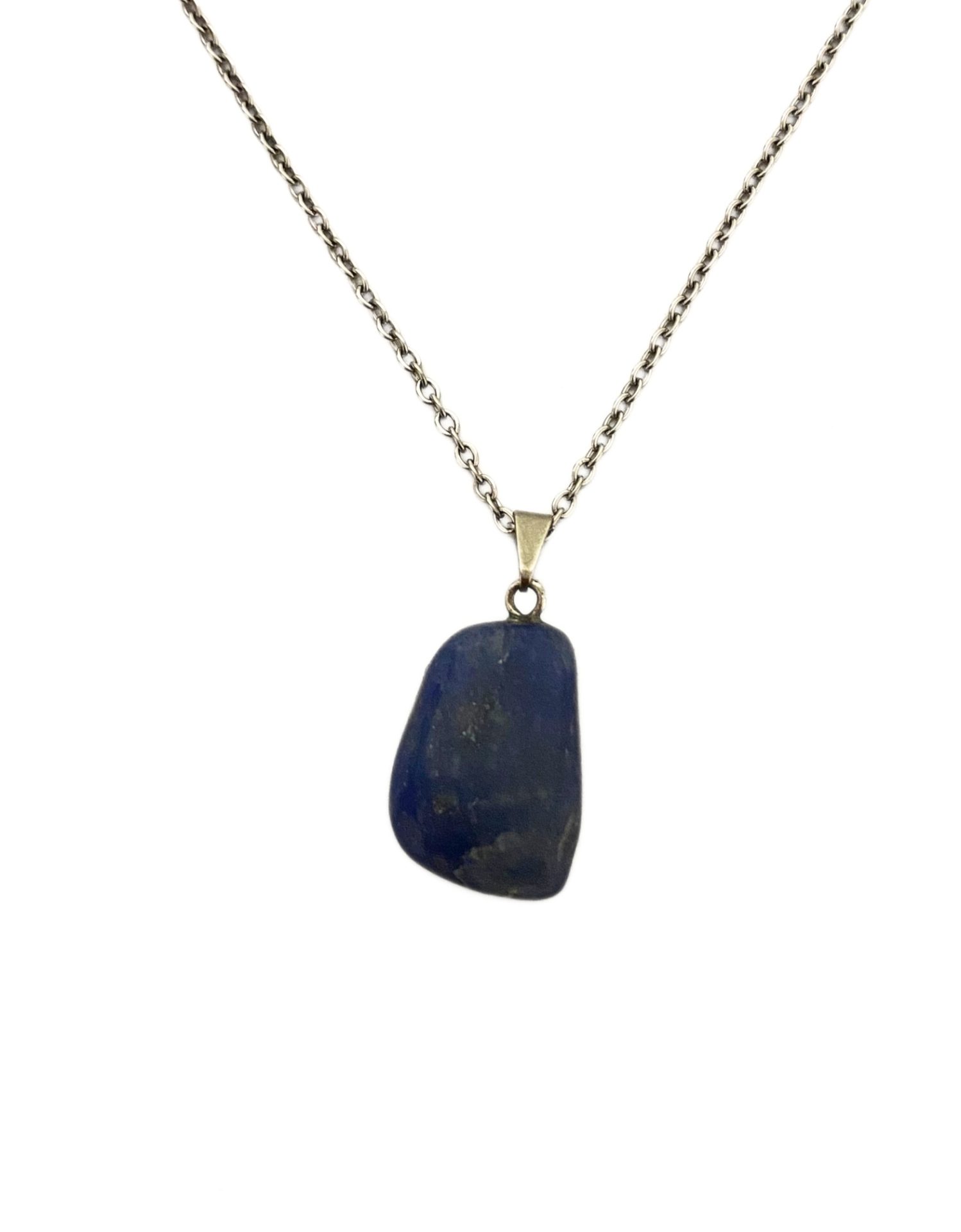 Colar com Pingente de Quartzo Azul Rolado Natural – Corrente em Aço Inoxidável - Imagem 2