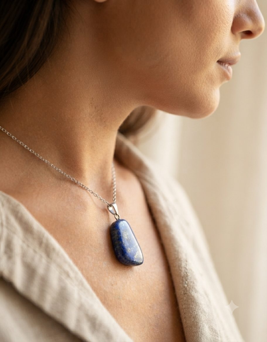Colar com Pingente de Quartzo Azul Rolado Natural – Corrente em Aço Inoxidável - Imagem 4