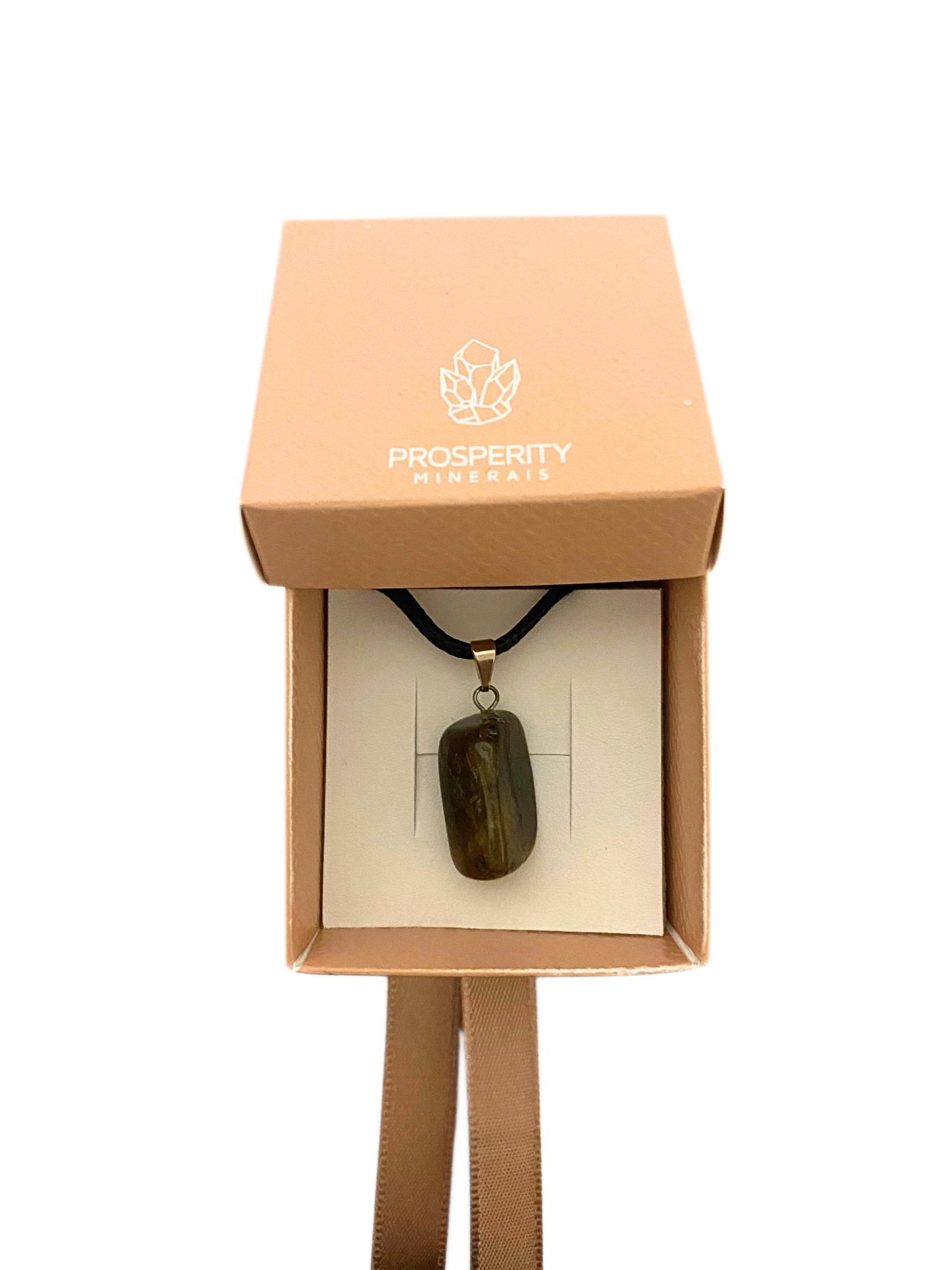 Colar com Pingente de Labradorita Rolada Natural – Cordão de Couro Sintético