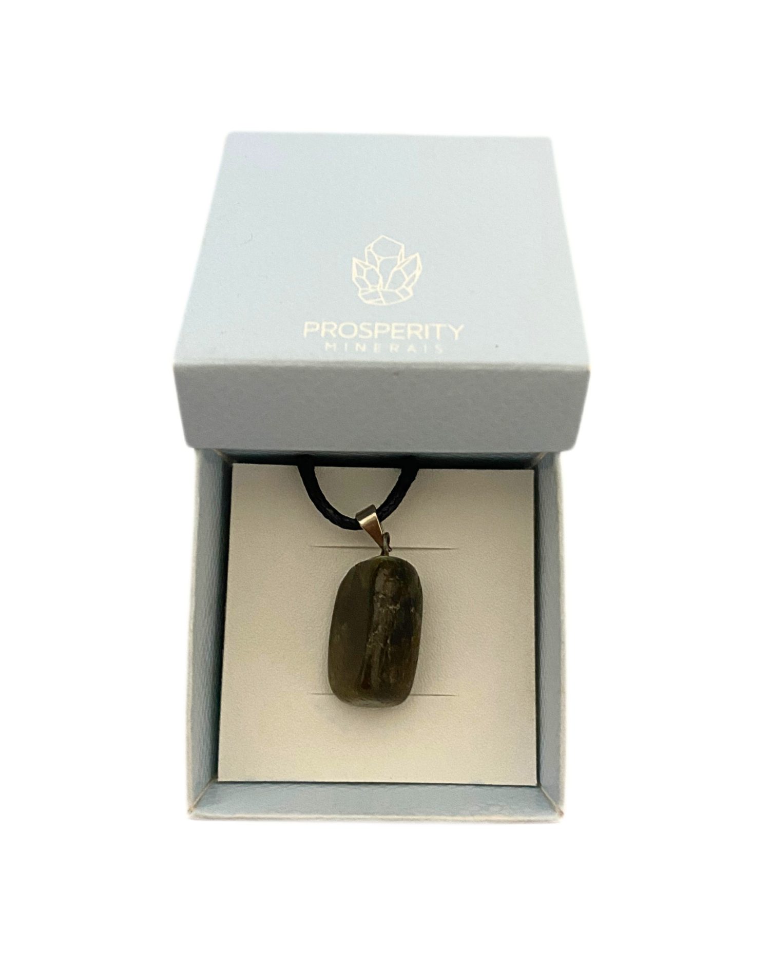 Colar com Pingente de Labradorita Rolada Natural – Cordão de Couro Sintético