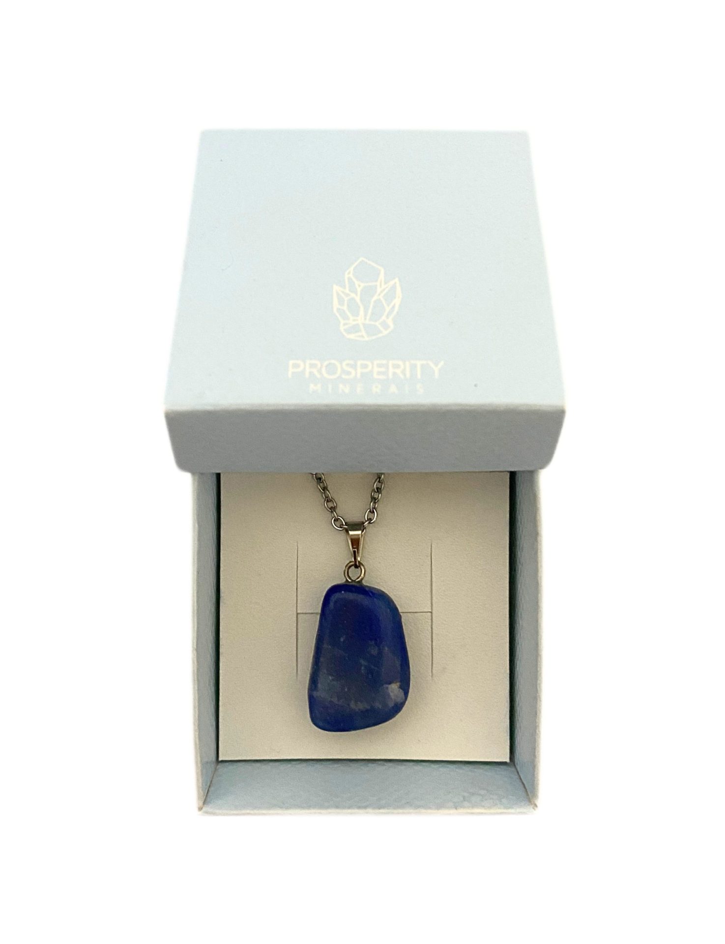 Colar com Pingente de Quartzo Azul Rolado Natural – Corrente em Aço Inoxidável