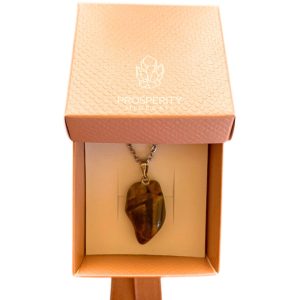 Colar com Pingente de Olho de Tigre Rolado Natural – Corrente em Aço Inoxidável