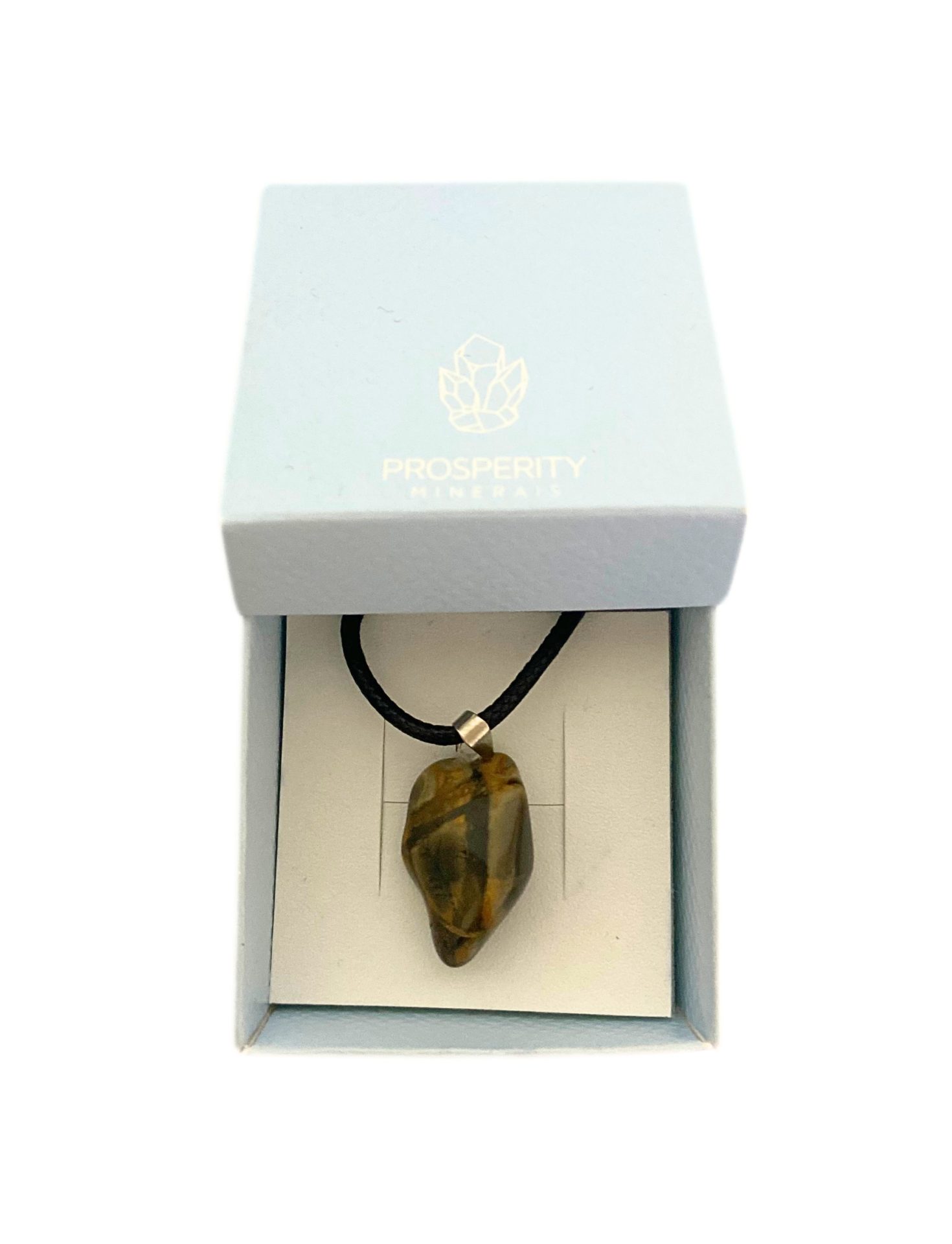 Colar com Pingente de Olho de Tigre Rolado Natural – Cordão de Couro Sintético