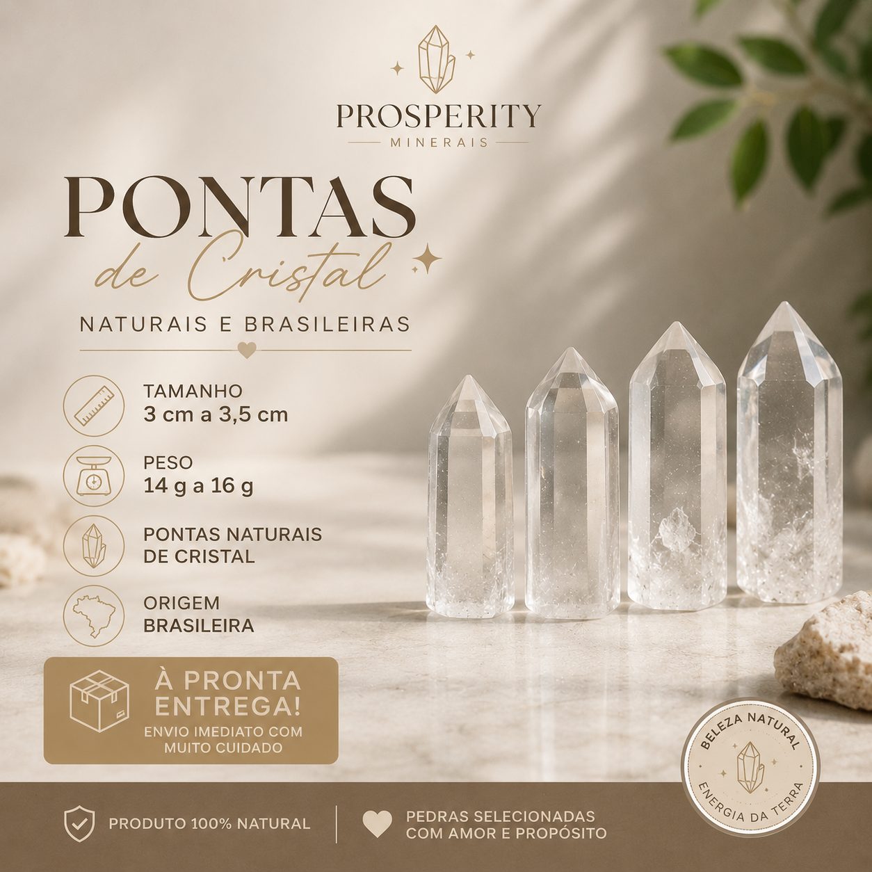 Ponta De Cristal Pequena Natural Extra - Imagem 4