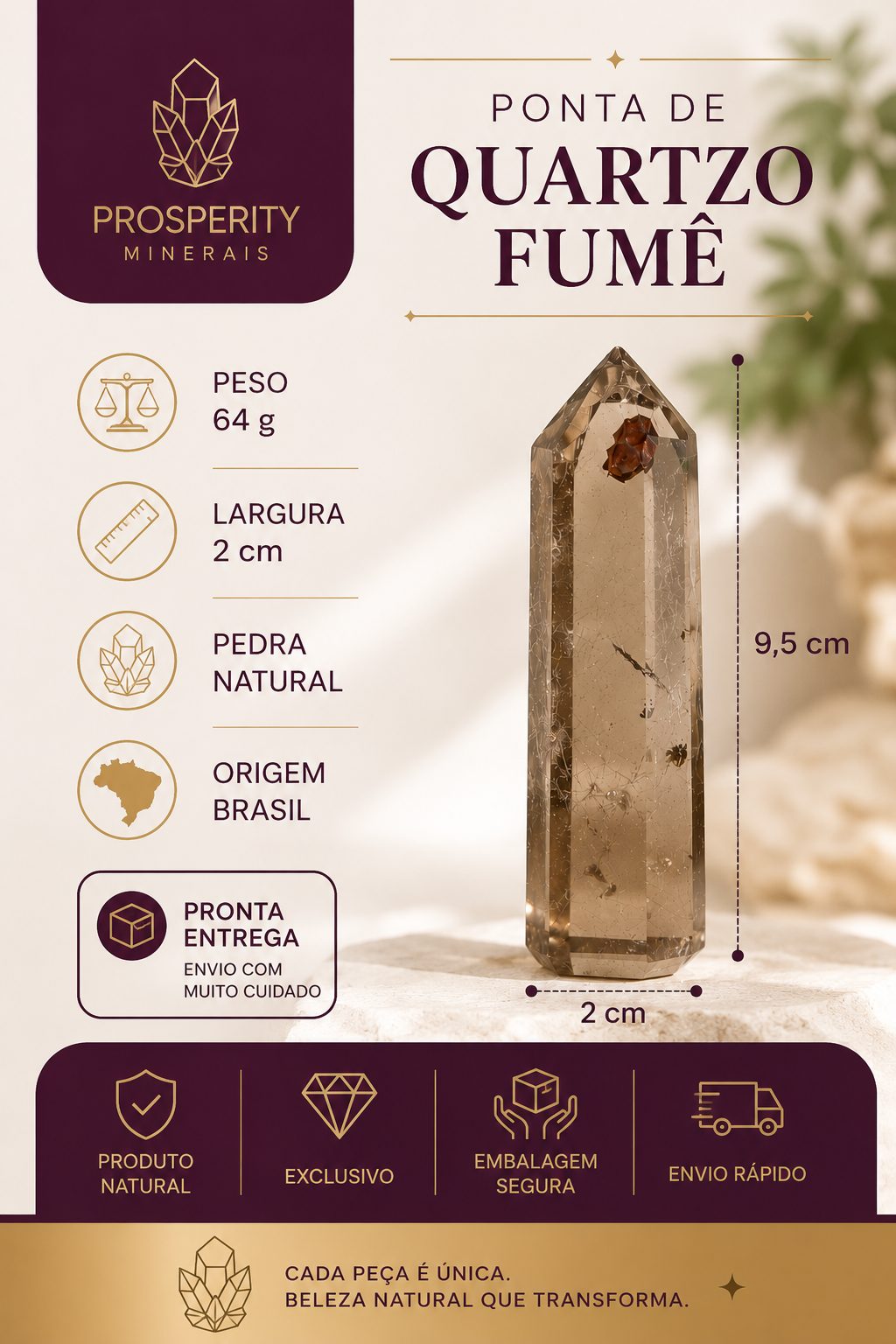 Ponta de Quartzo Fumê com Arco-Íris - Imagem 4
