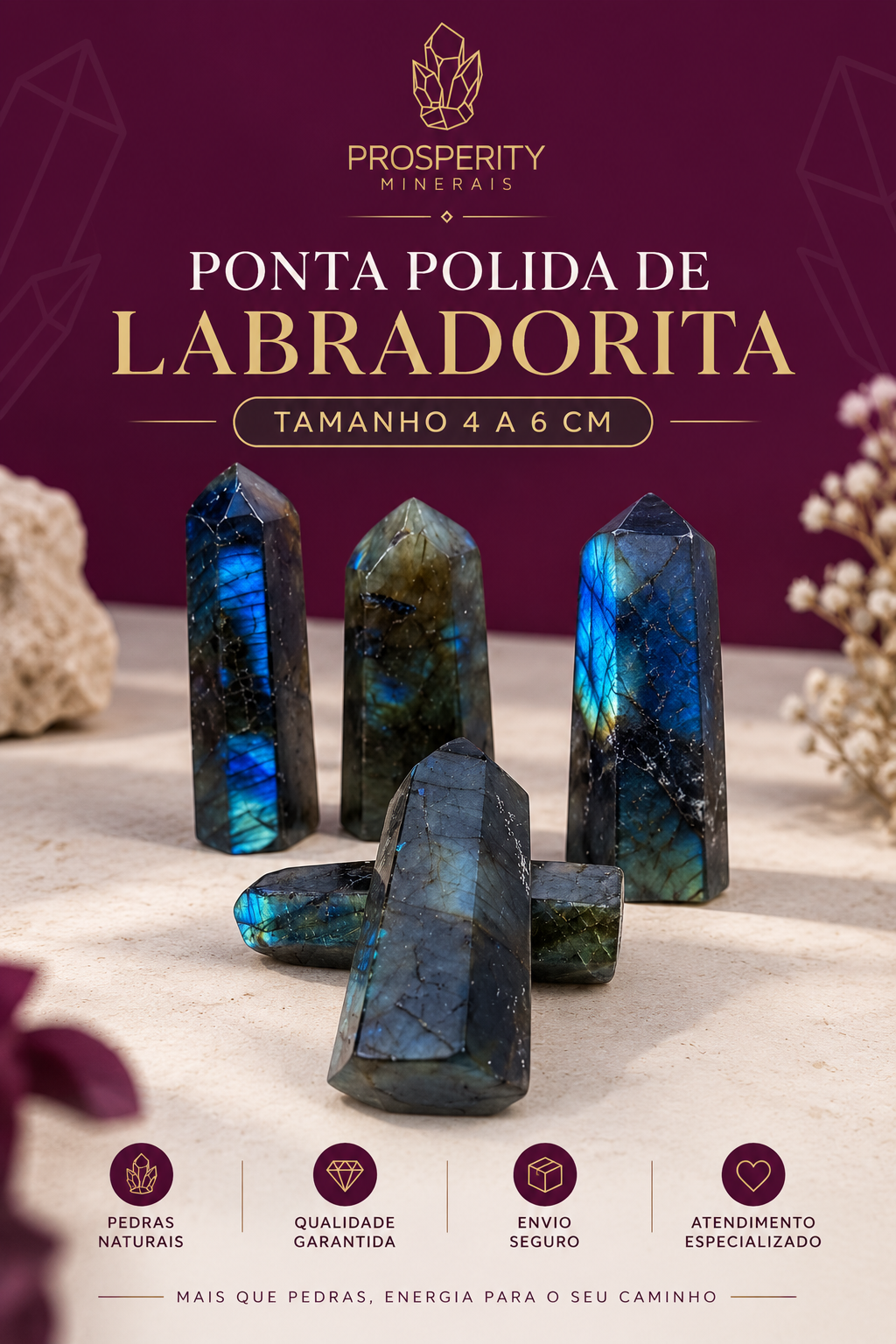 Ponta De Labradorita Natural Polida - 4 a 6 cm - Imagem 5