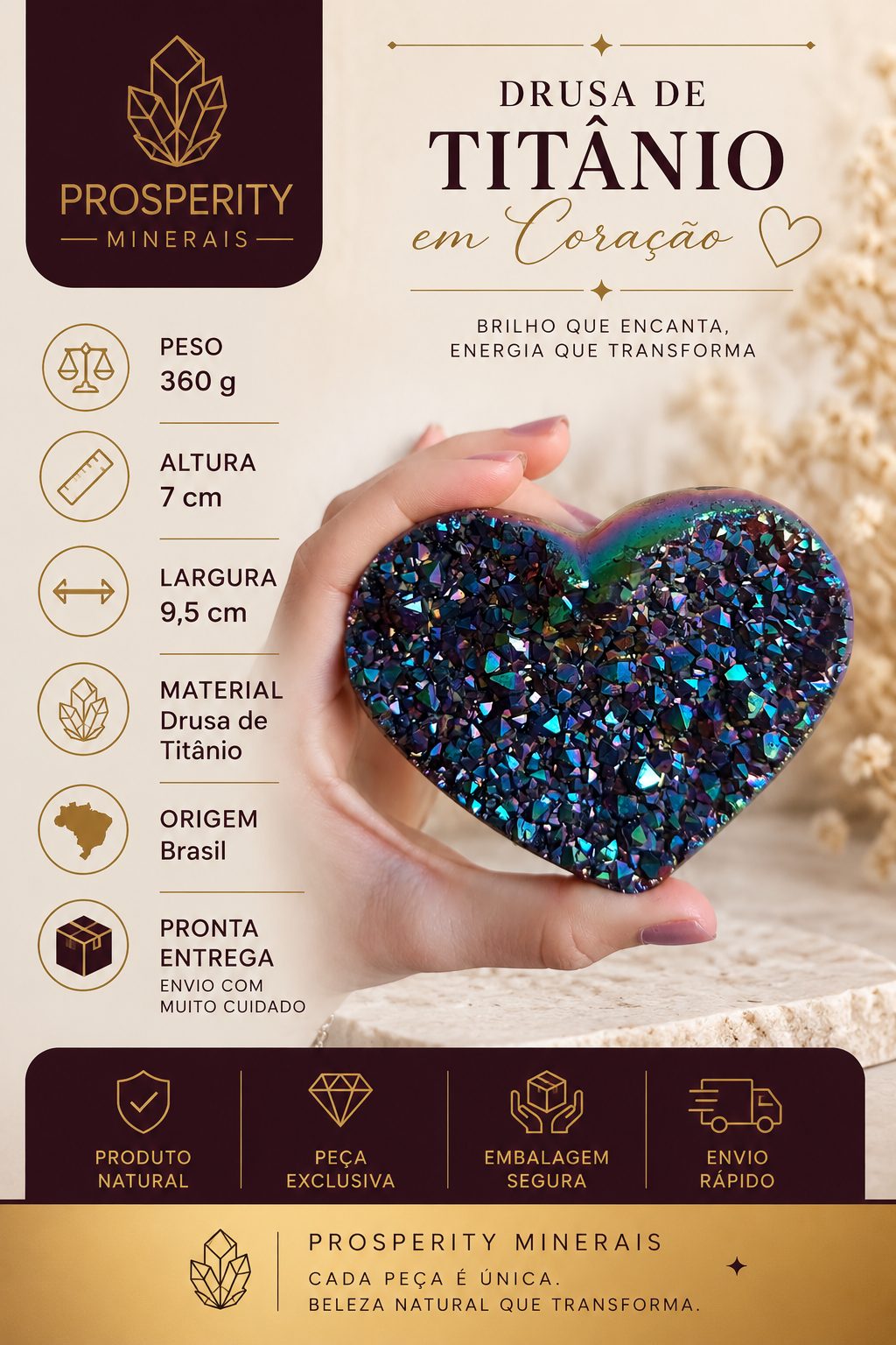 Drusa de Ametista Banho de Titânio Em Forma De Coração - Imagem 4