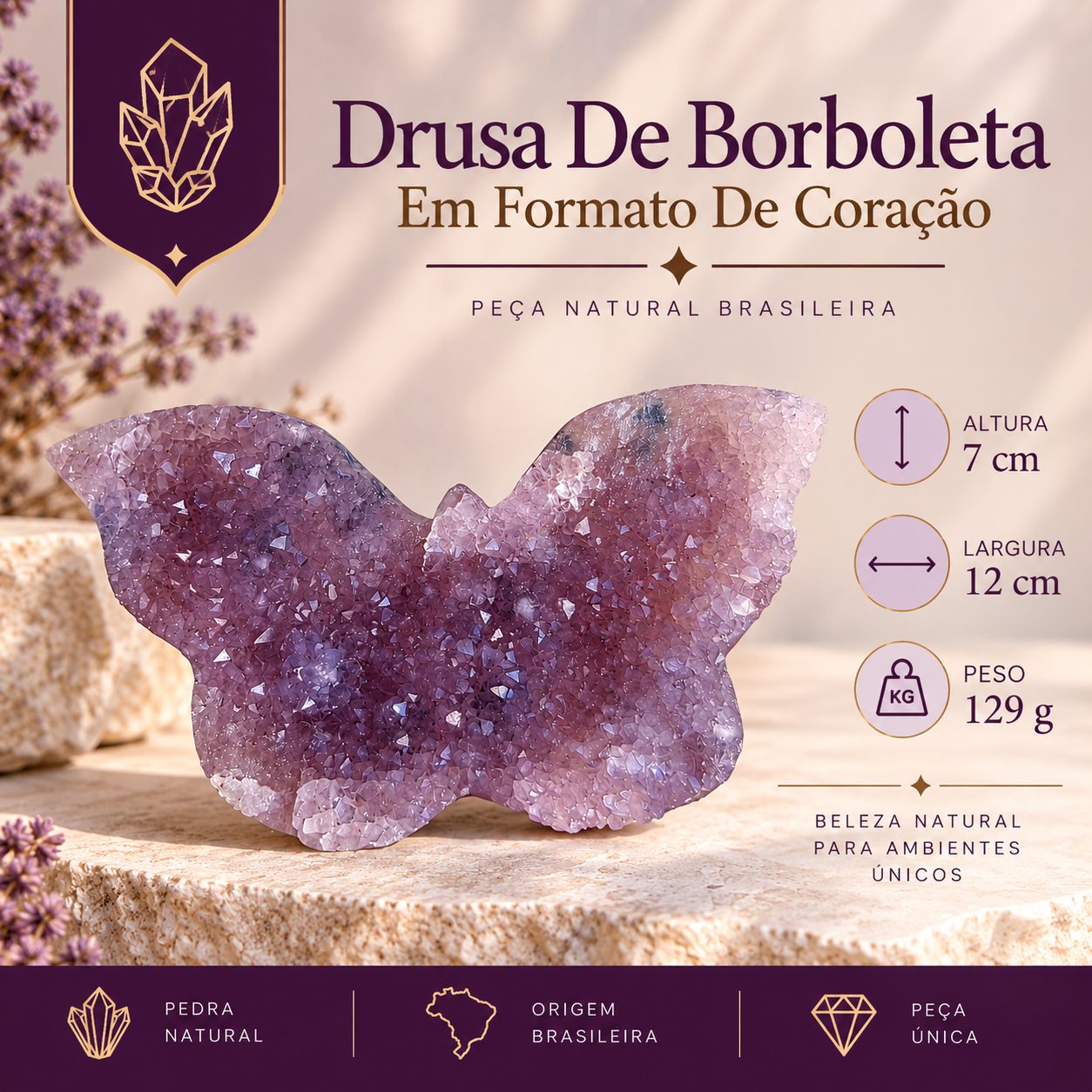Drusa De Ametista Em Formato De Borboleta - Imagem 5