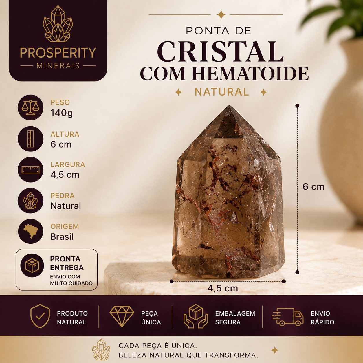 Ponta de Quartzo fumê - Imagem 2